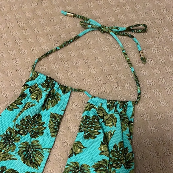 Turquoise palm leaf one-piece bathing suit - Picture 2 of 5